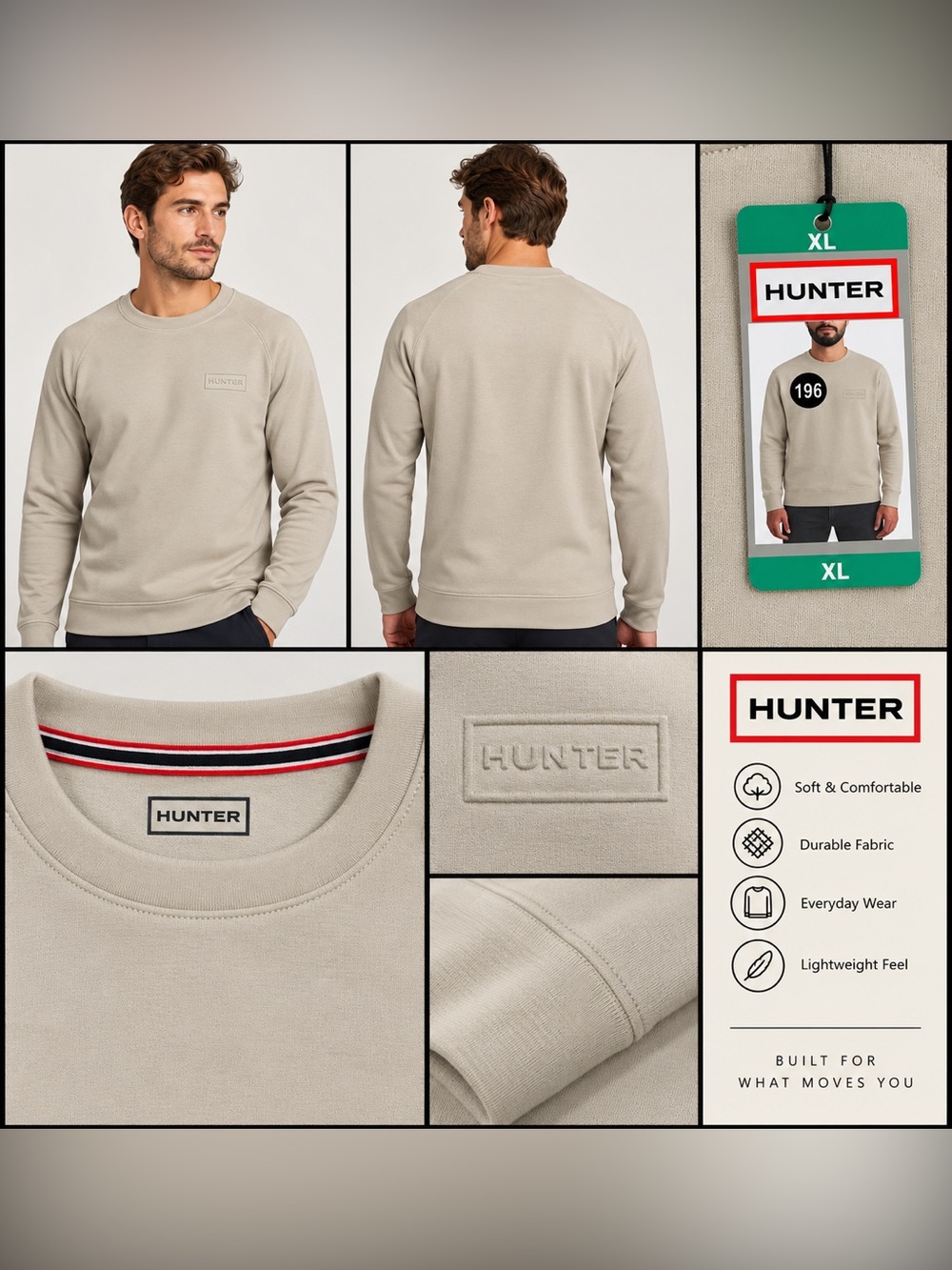 Hunter Men's Crewneck Sweatshirt - Sand XL
